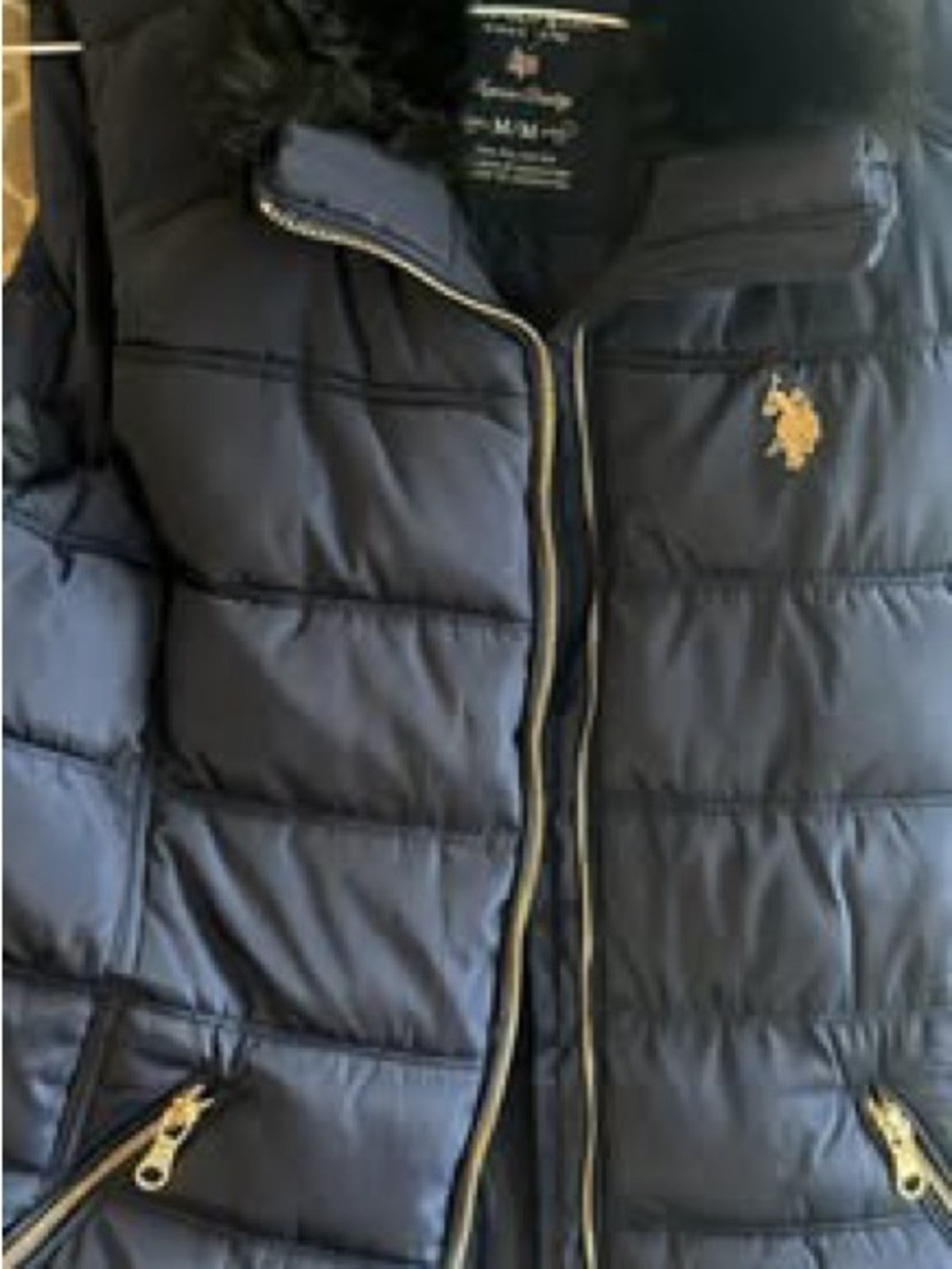 Polo by Ralph Lauren Navy Quilted Puffer with Faux-Fur Trim